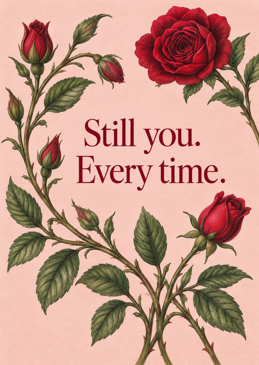 Velvet Promise card front: Still you. Every time.
