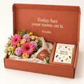 Confetti Club bouquet in its terracotta Notable box