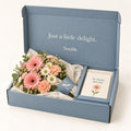 Little Delight bouquet in its dusty blue Notable box